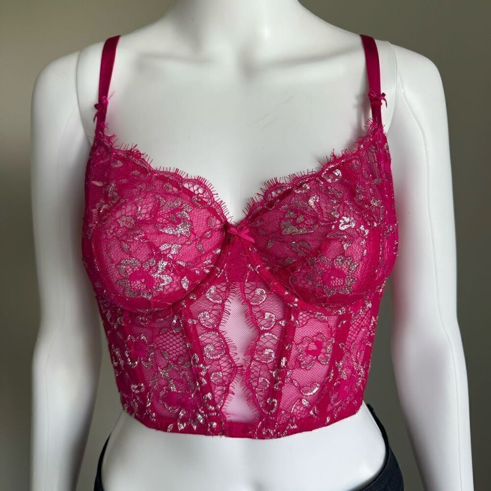 Victoria’s Secret Wicked Shimmer Lace Pink Corset Top